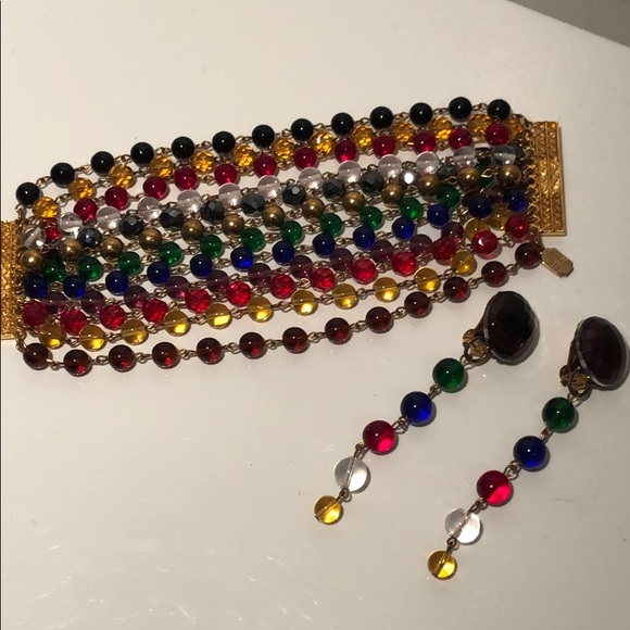 VINTAGE JEWEL BEADED DANGLING EARRINGS - Picture 5 of 8